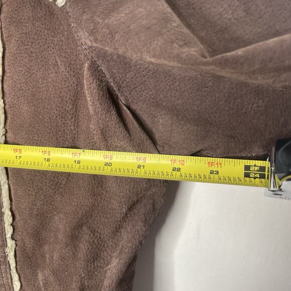 Y2K Genuine Leather Coat 1X Penny Lane Shearling Trim Brown Distressed Jacket - Picture 13 of 14